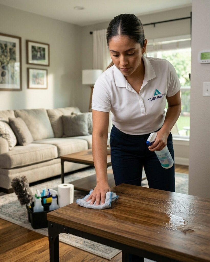 Professional house cleaner from Sublime Maid cleaning modern Sunnyvale home interior